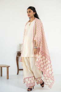 PINK AND OFF WHITE ZIVA KURTA WITH FARSI SALWAR SET OF 3
