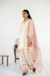 PINK AND OFF WHITE ZIVA KURTA WITH FARSI SALWAR SET OF 3