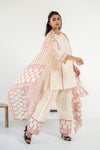 PINK AND OFF WHITE ZIVA KURTA WITH FARSI SALWAR SET OF 3