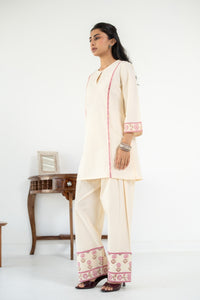PINK AND OFF WHITE ZIVA KURTA WITH FARSI SALWAR SET OF 3
