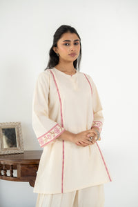 PINK AND OFF WHITE ZIVA KURTA WITH FARSI SALWAR SET OF 3