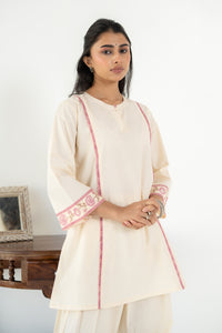 PINK AND OFF WHITE ZIVA KURTA WITH FARSI SALWAR SET OF 3