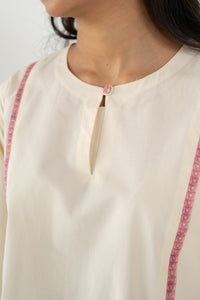 PINK AND OFF WHITE ZIVA KURTA WITH FARSI SALWAR SET OF 3
