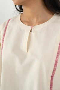 PINK AND OFF WHITE ZIVA KURTA WITH FARSI SALWAR SET OF 3