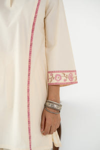 PINK AND OFF WHITE ZIVA KURTA WITH FARSI SALWAR SET OF 3