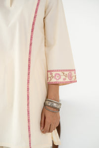 PINK AND OFF WHITE ZIVA KURTA WITH FARSI SALWAR SET OF 3