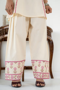 PINK AND OFF WHITE ZIVA KURTA WITH FARSI SALWAR SET OF 3