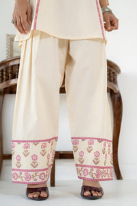 PINK AND OFF WHITE ZIVA KURTA WITH FARSI SALWAR SET OF 3