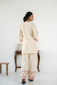 PINK AND OFF WHITE ZIVA KURTA WITH FARSI SALWAR SET OF 3