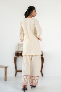 PINK AND OFF WHITE ZIVA KURTA WITH FARSI SALWAR SET OF 3