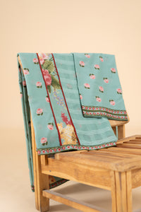 SAGE GREEN PHOOLWARI  SAREE WITH UNSTITCHED BLOUSE  PCS