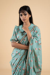 SAGE GREEN PHOOLWARI  SAREE WITH UNSTITCHED BLOUSE  PCS