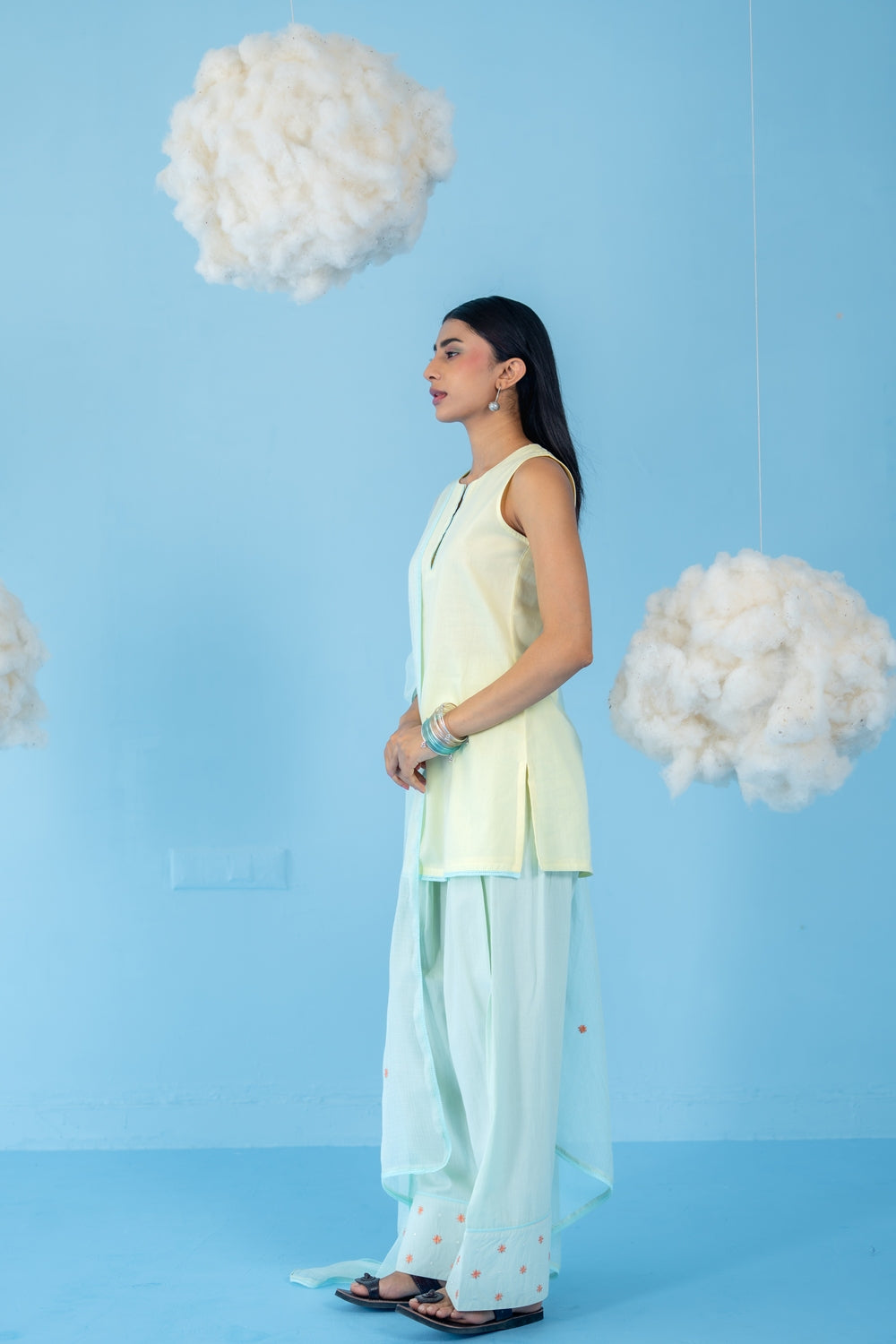 BUTTER YELLOW & MINT GREEN  MANGO MINT FARSI SALWAR SET OF 3