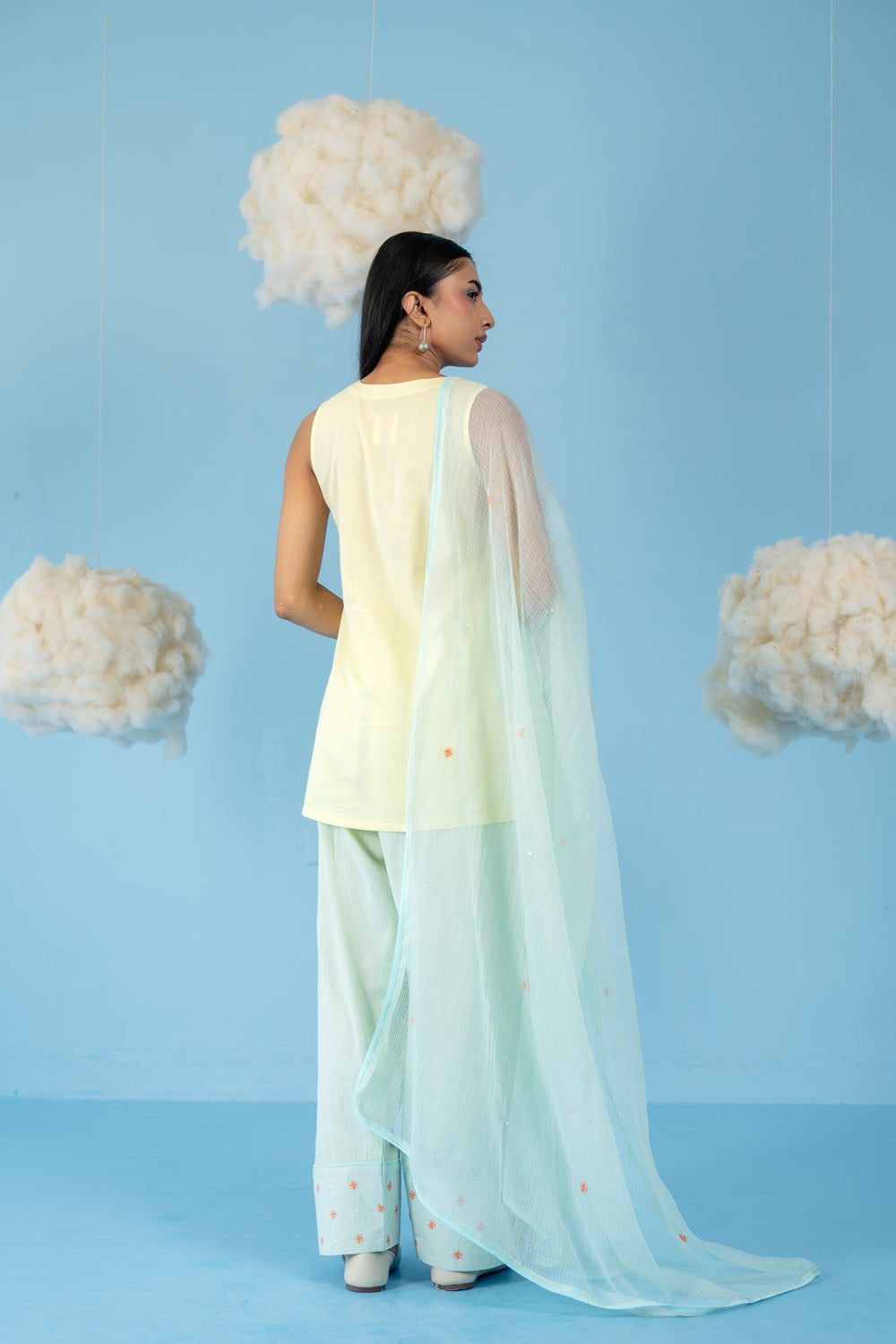 BUTTER YELLOW & MINT GREEN  MANGO MINT FARSI SALWAR SET OF 3