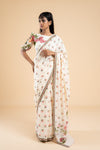 OFF WHITE GULABIYA SAREE WITH UNSTITCHED BLOUSE  PCS
