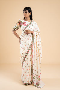 OFF WHITE GULABIYA SAREE WITH UNSTITCHED BLOUSE  PCS
