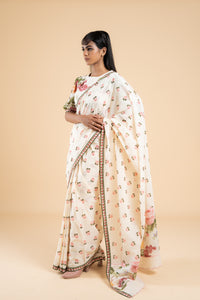 OFF WHITE GULABIYA SAREE WITH UNSTITCHED BLOUSE  PCS