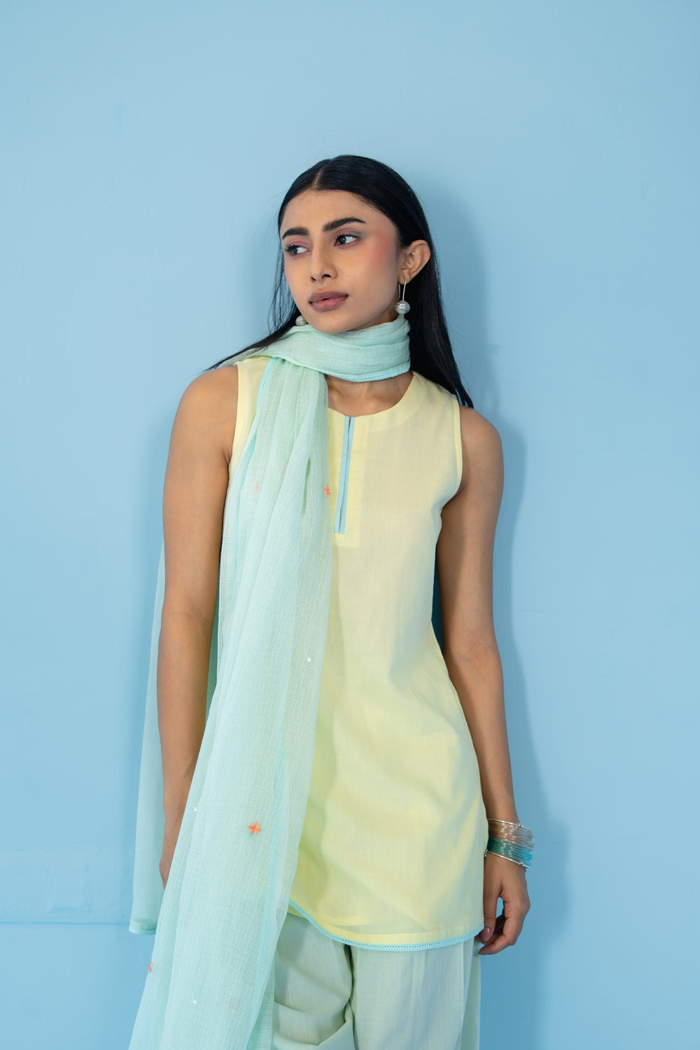 BUTTER YELLOW & MINT GREEN  MANGO MINT FARSI SALWAR SET OF 3