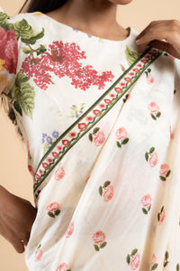 OFF WHITE GULABIYA SAREE WITH UNSTITCHED BLOUSE  PCS