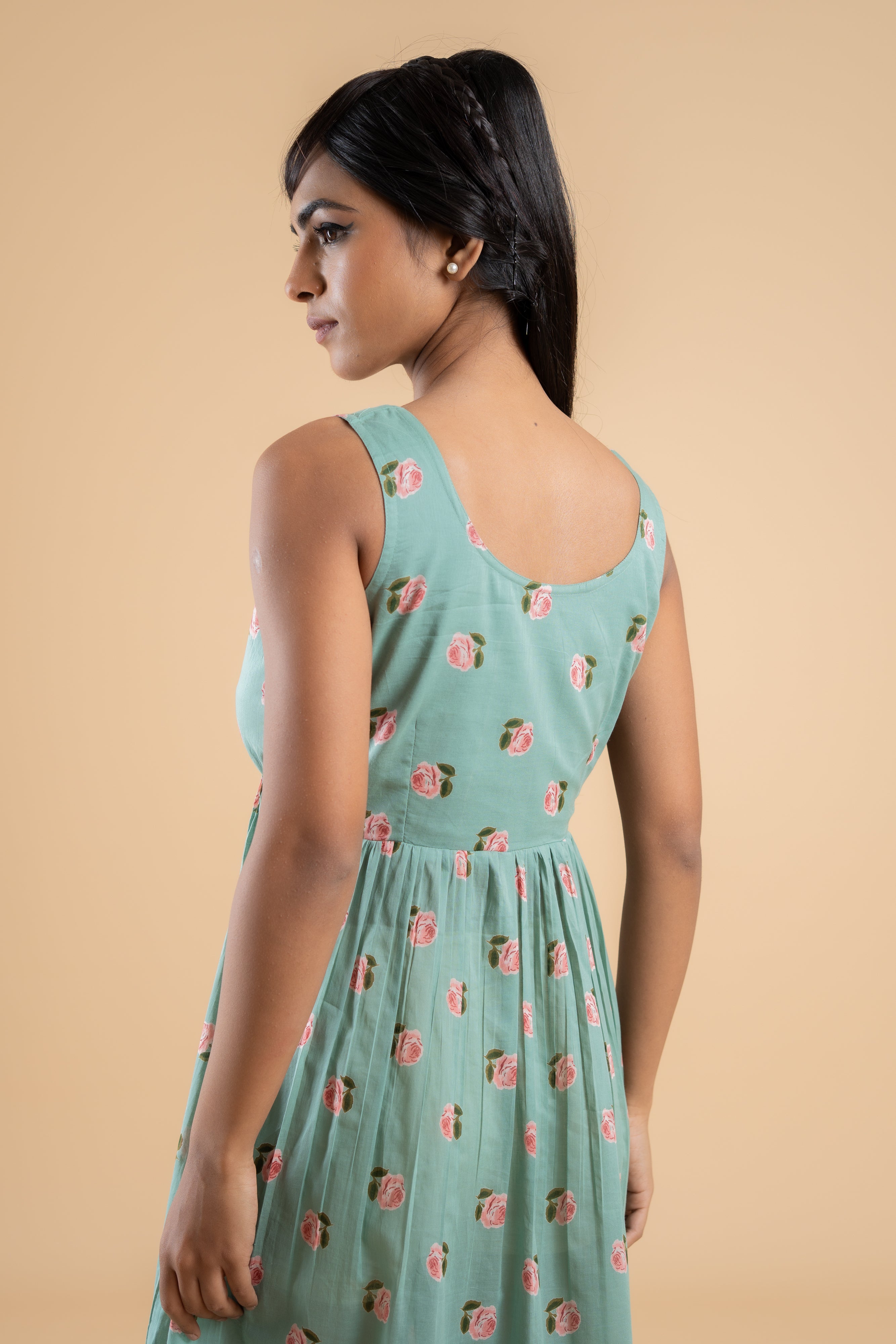 SAGE GREEN PANKHUDI  DRESS WITH JACKET SET OF 2