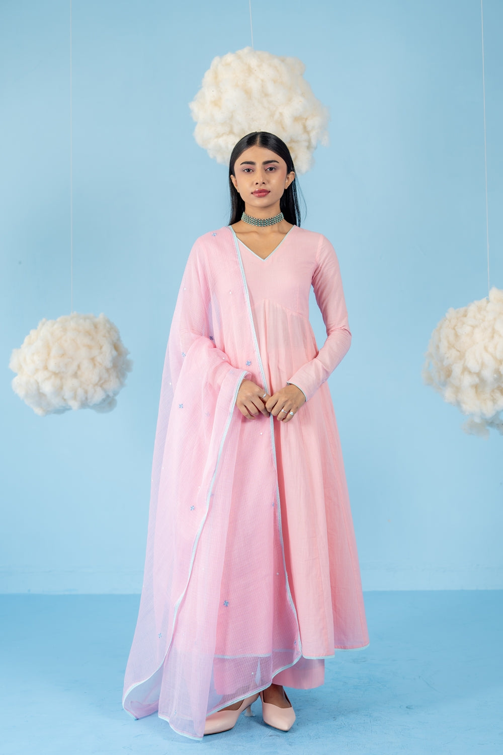 BABY PINK  BERRY ANARKALI SET OF 3