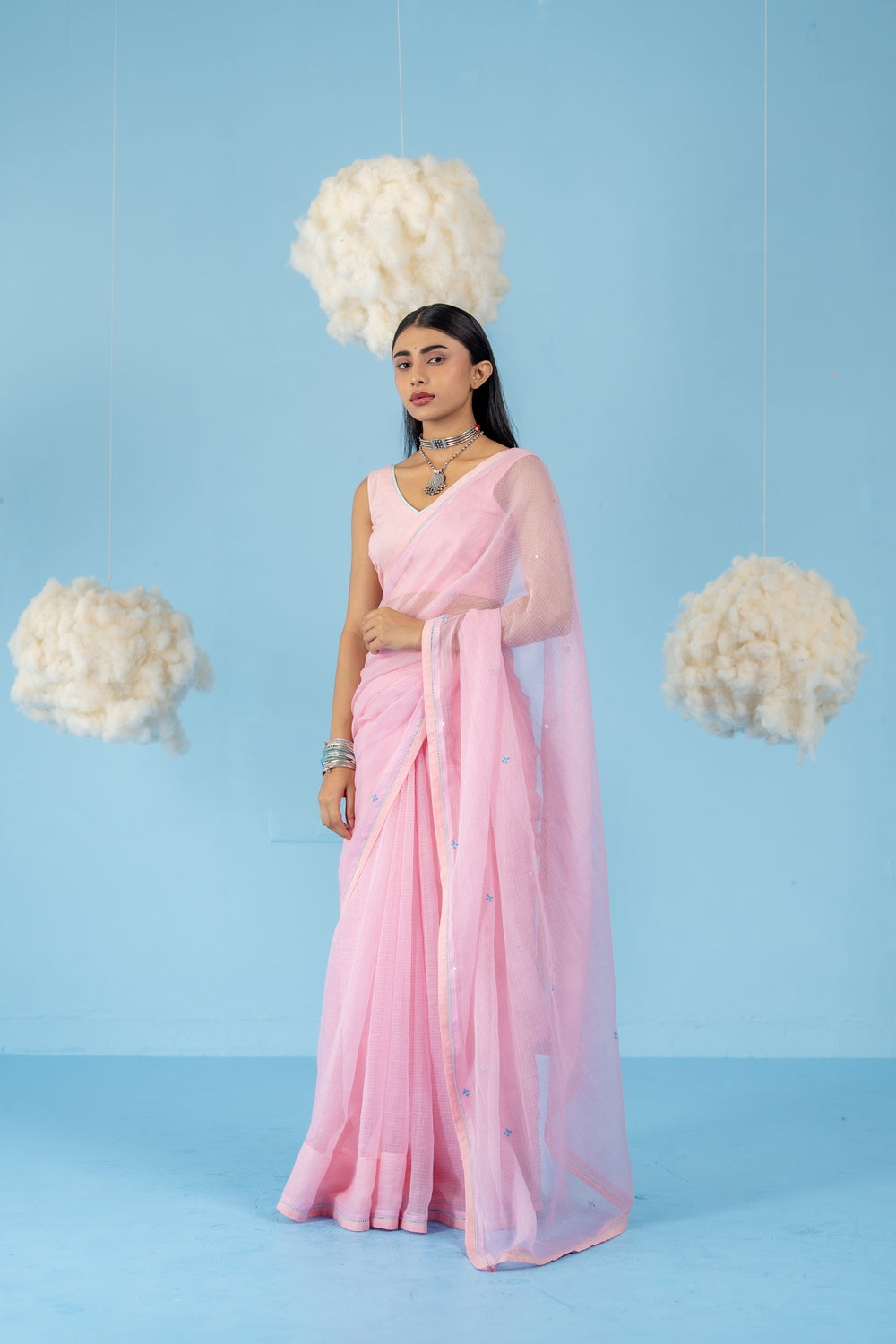BABY PINK STRAWBERRY  SAREE WITH UN-STITCHED BLOUSE
