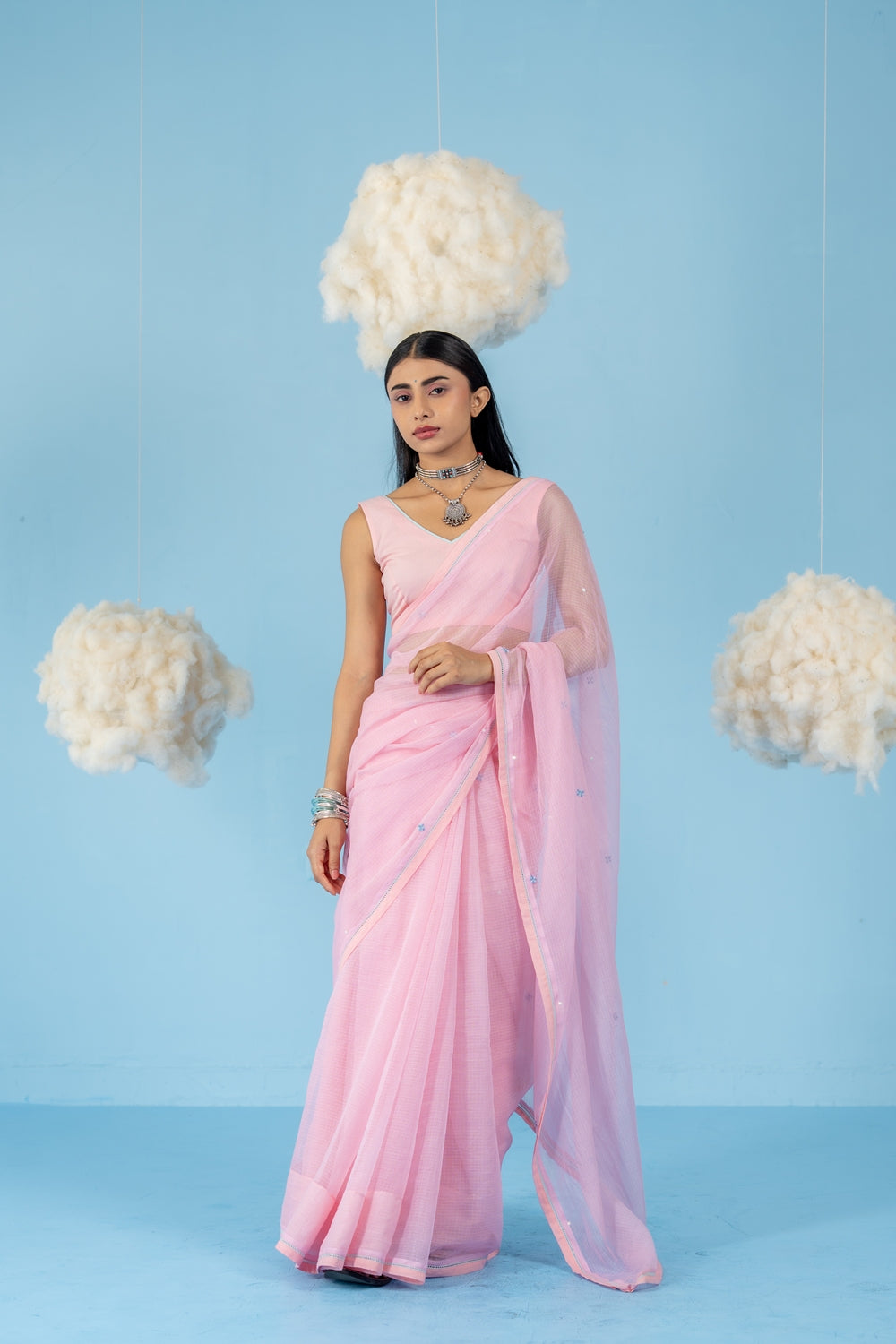 BABY PINK STRAWBERRY  SAREE WITH UN-STITCHED BLOUSE