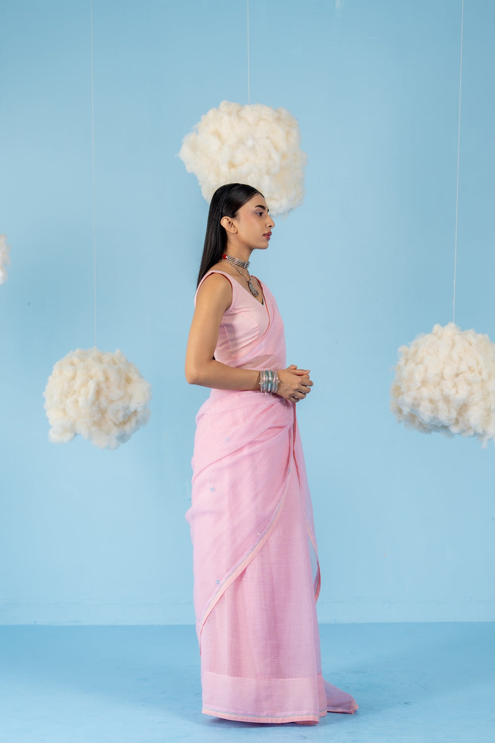 BABY PINK STRAWBERRY  SAREE WITH UN-STITCHED BLOUSE