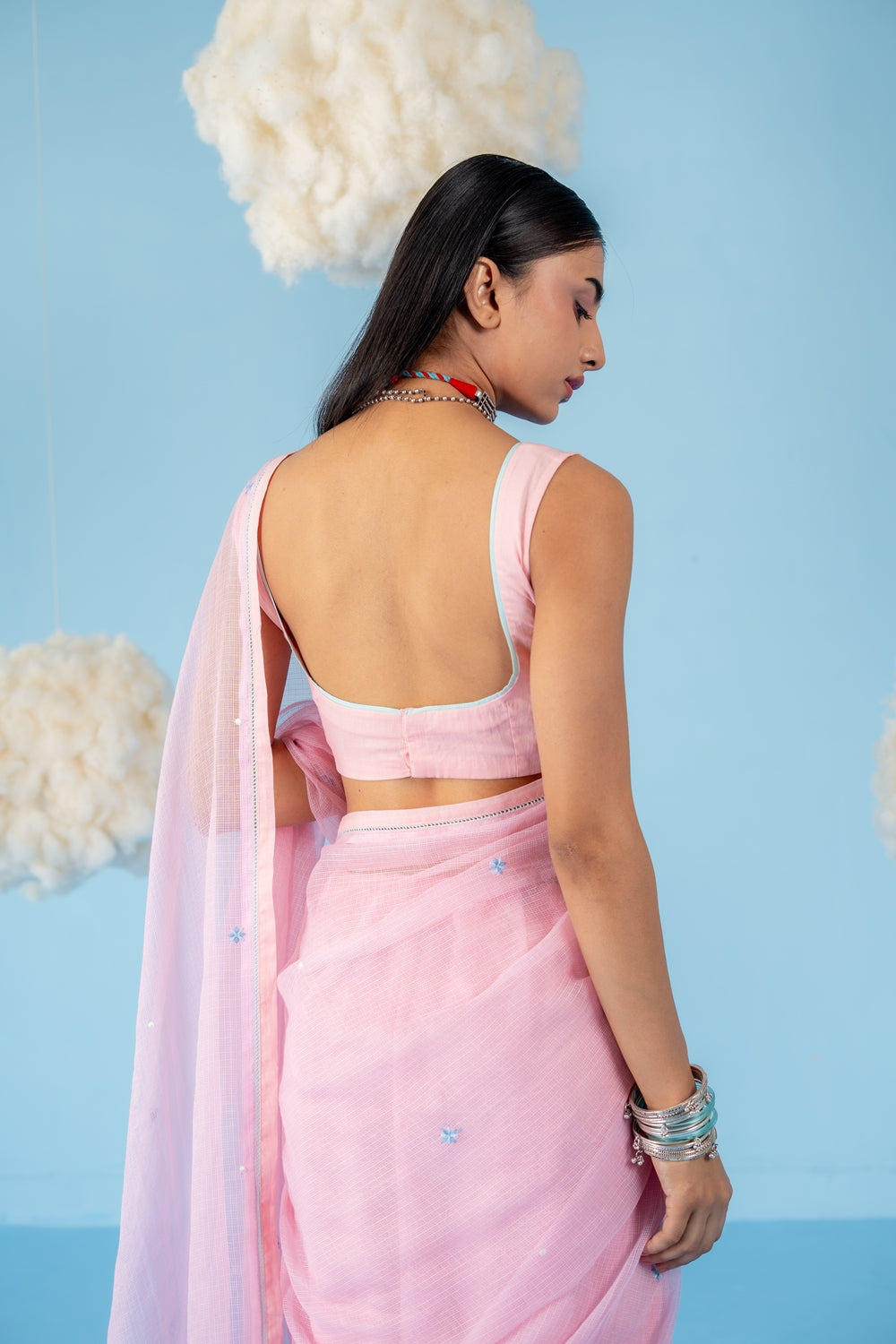 BABY PINK STRAWBERRY  SAREE WITH UN-STITCHED BLOUSE