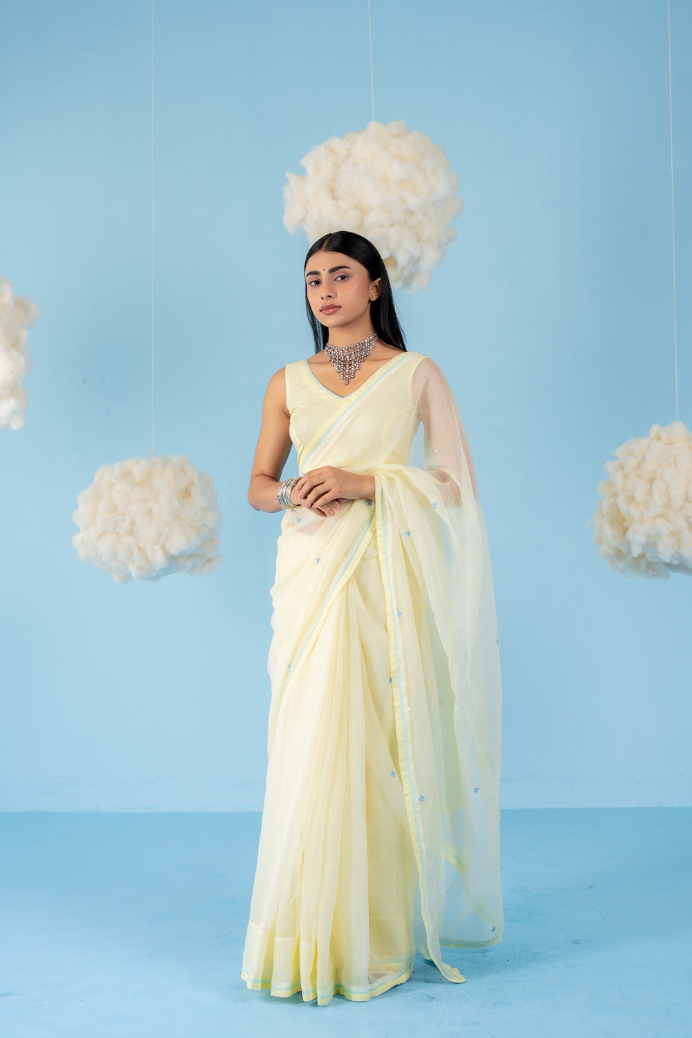 BUTTER YELLOW LEMONADE SAREE WITH UN-STITCHED BLOUSE