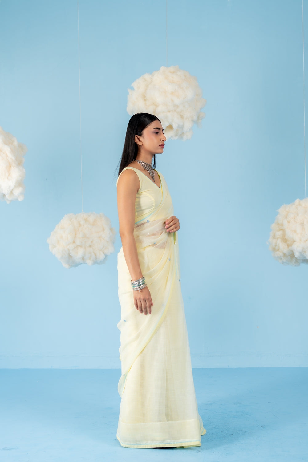 BUTTER YELLOW LEMONADE SAREE WITH UN-STITCHED BLOUSE