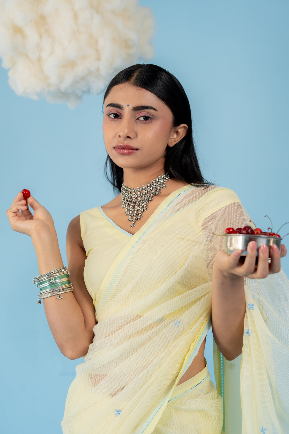 BUTTER YELLOW LEMONADE SAREE WITH UN-STITCHED BLOUSE