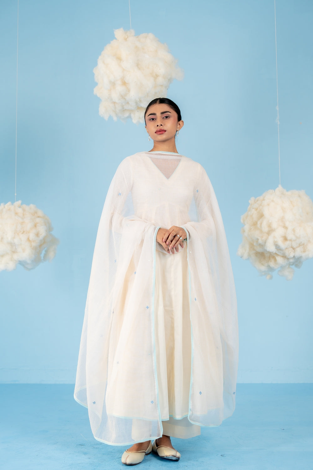 OFF-WHITE  ALMOMD MILK ANARKALI SET OF 3