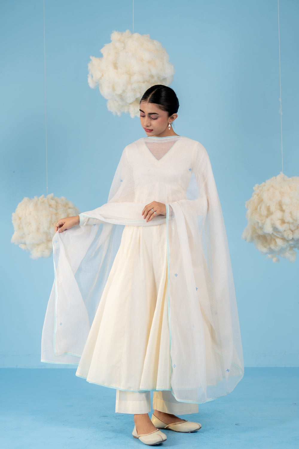OFF-WHITE  ALMOMD MILK ANARKALI SET OF 3