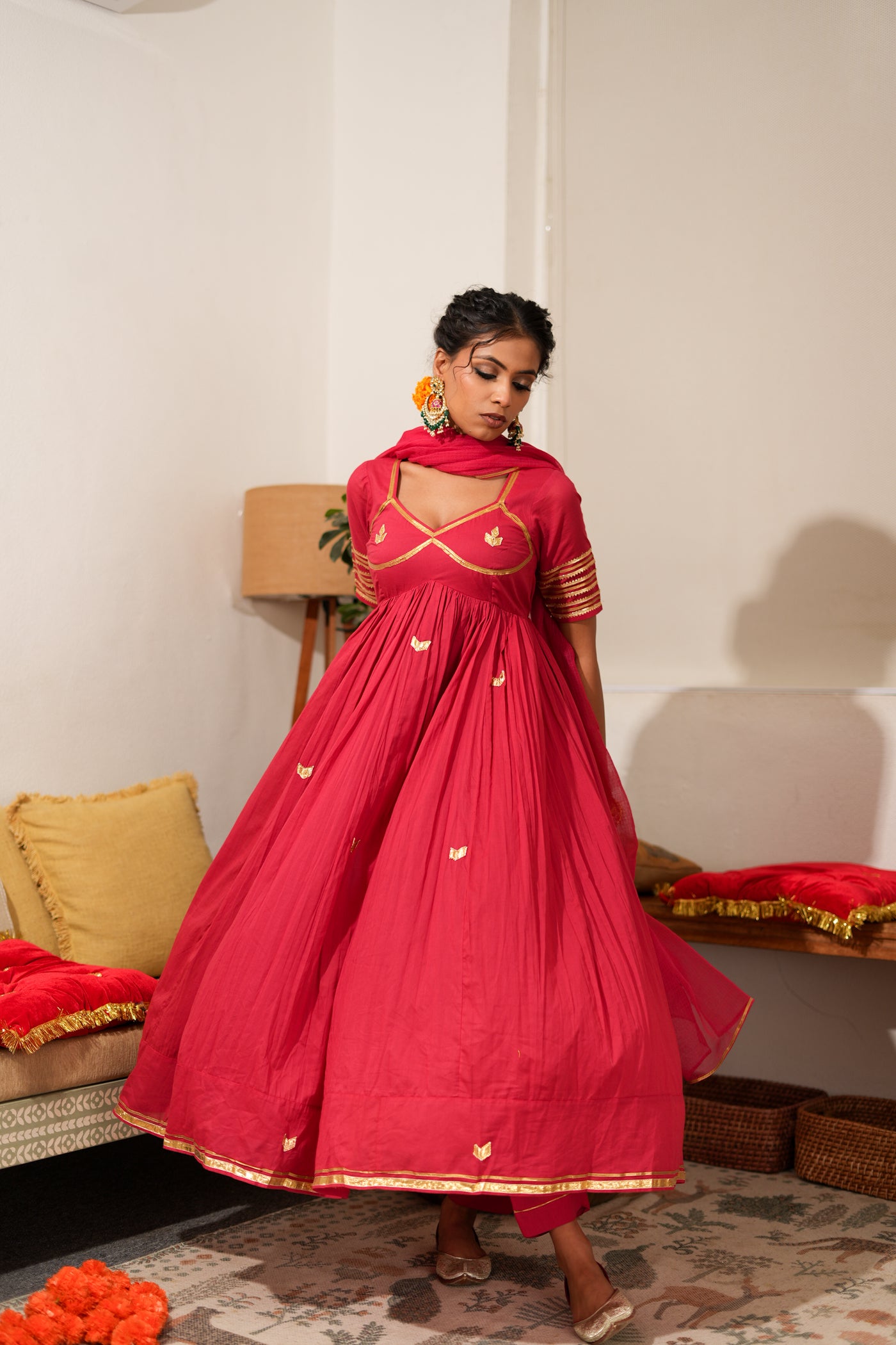 RED AANGI ANARKALI SET OF 3