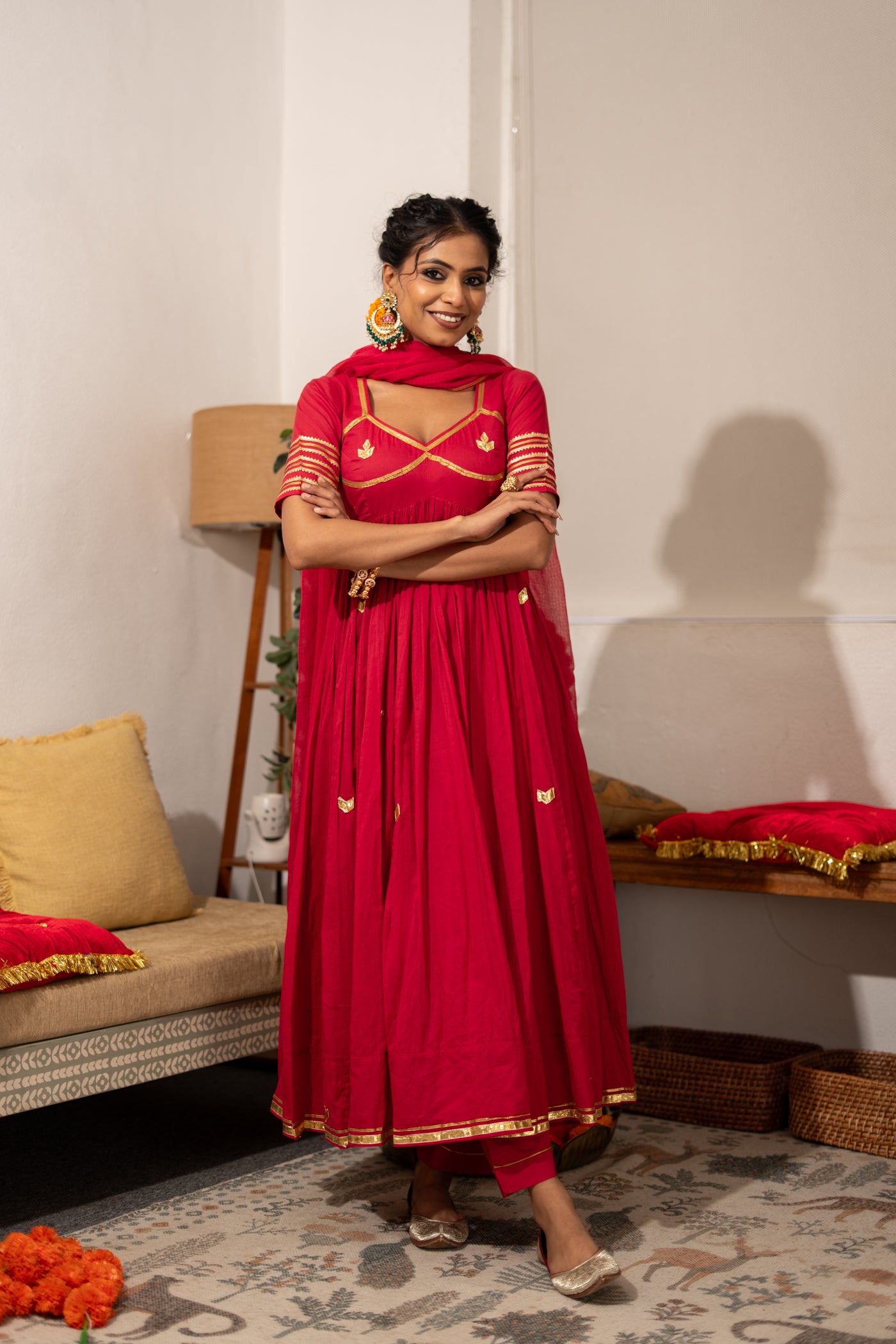 RED AANGI ANARKALI SET OF 3