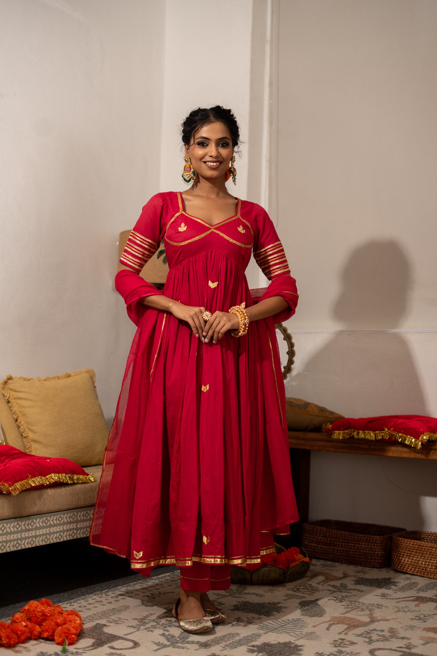 RED AANGI ANARKALI SET OF 3
