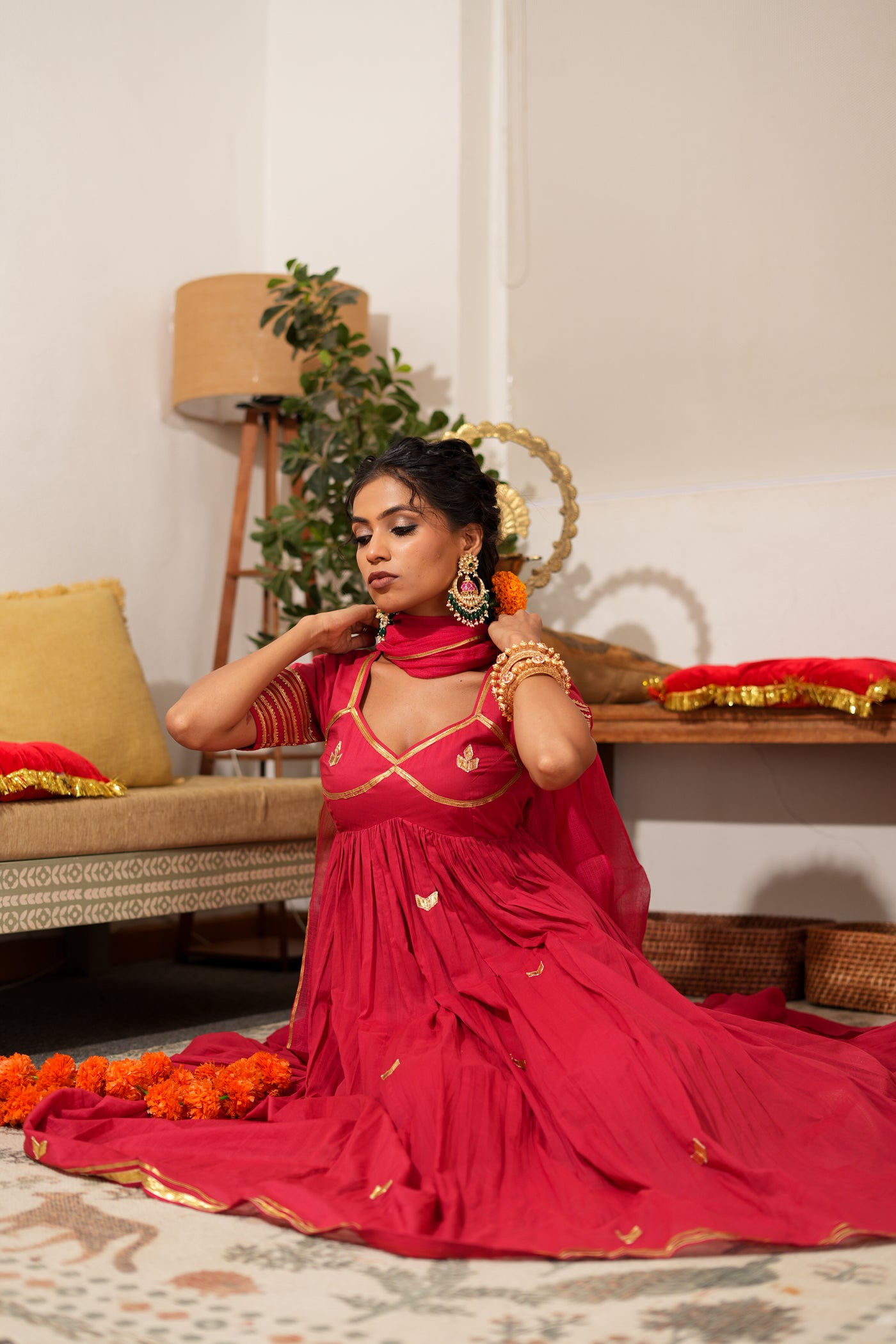 RED AANGI ANARKALI SET OF 3