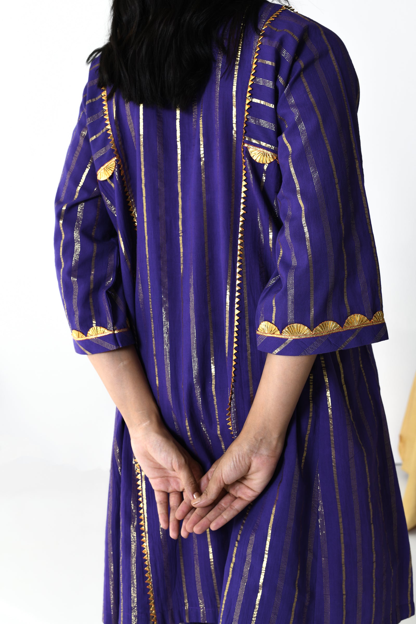 Raatrani Purple Lurex Round Neck A-line Kurta Set