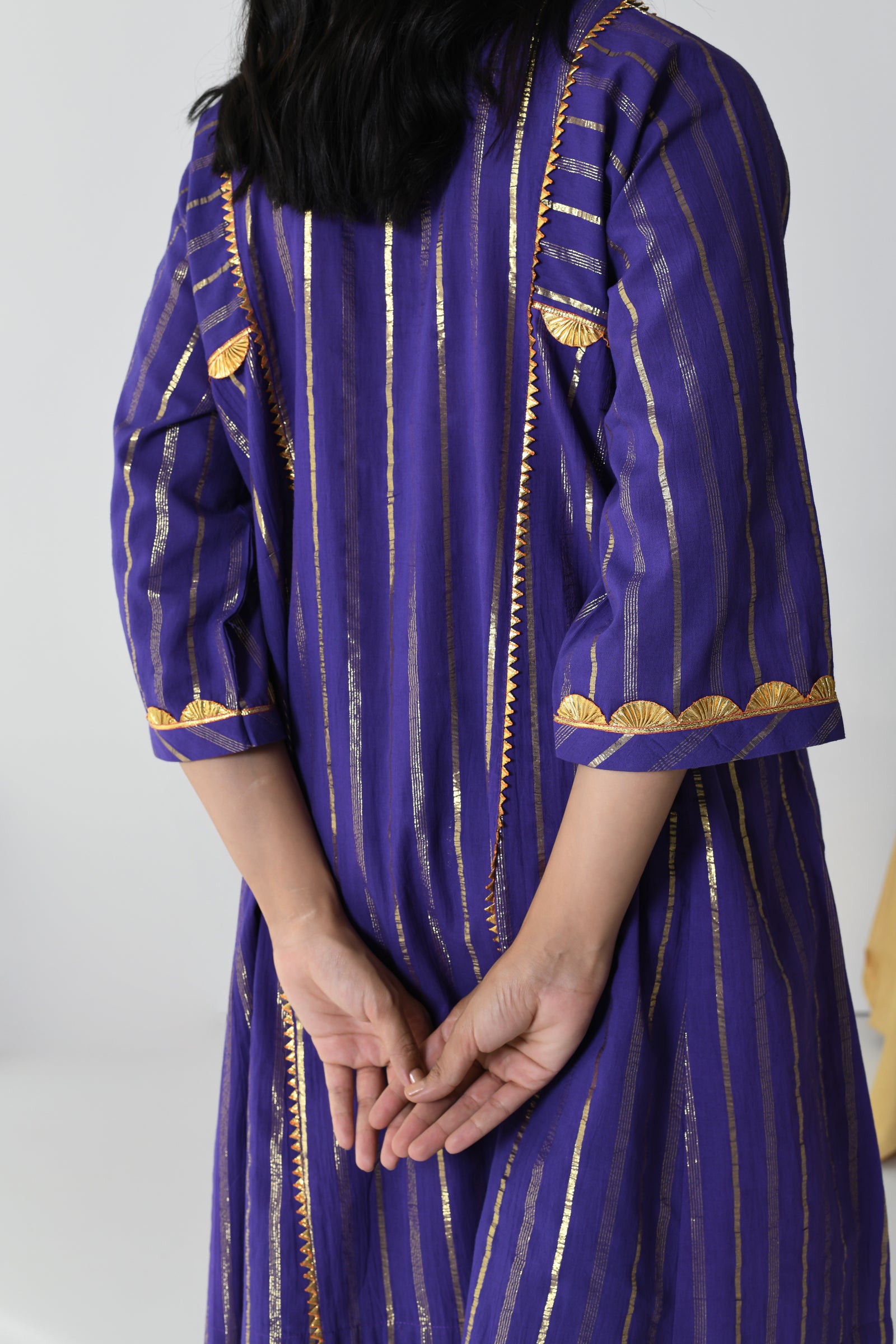 Raatrani Purple Lurex Round Neck A-line Kurta Set