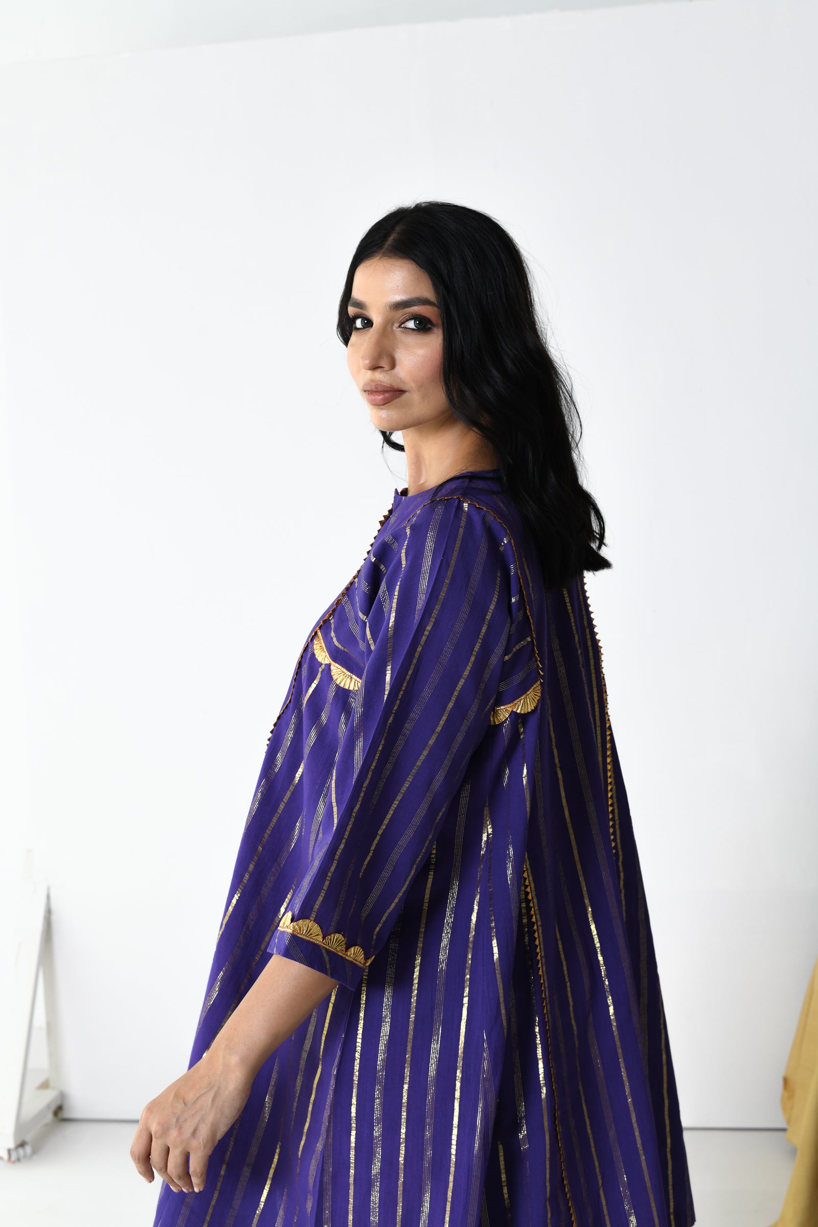 Raatrani Purple Lurex Round Neck A-line Kurta Set