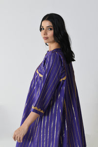 Raatrani Purple Lurex Round Neck A-line Kurta Set