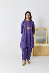 Raatrani Purple Lurex Round Neck A-line Kurta Set