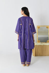 Raatrani Purple Lurex Round Neck A-line Kurta Set