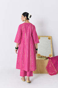 Gulrang Pink Lurex Round Neck Anarkali Set