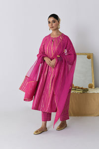 Gulrang Pink Lurex Round Neck Anarkali Set