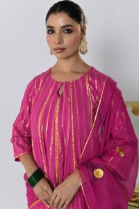 Gulrang Pink Lurex Round Neck Anarkali Set