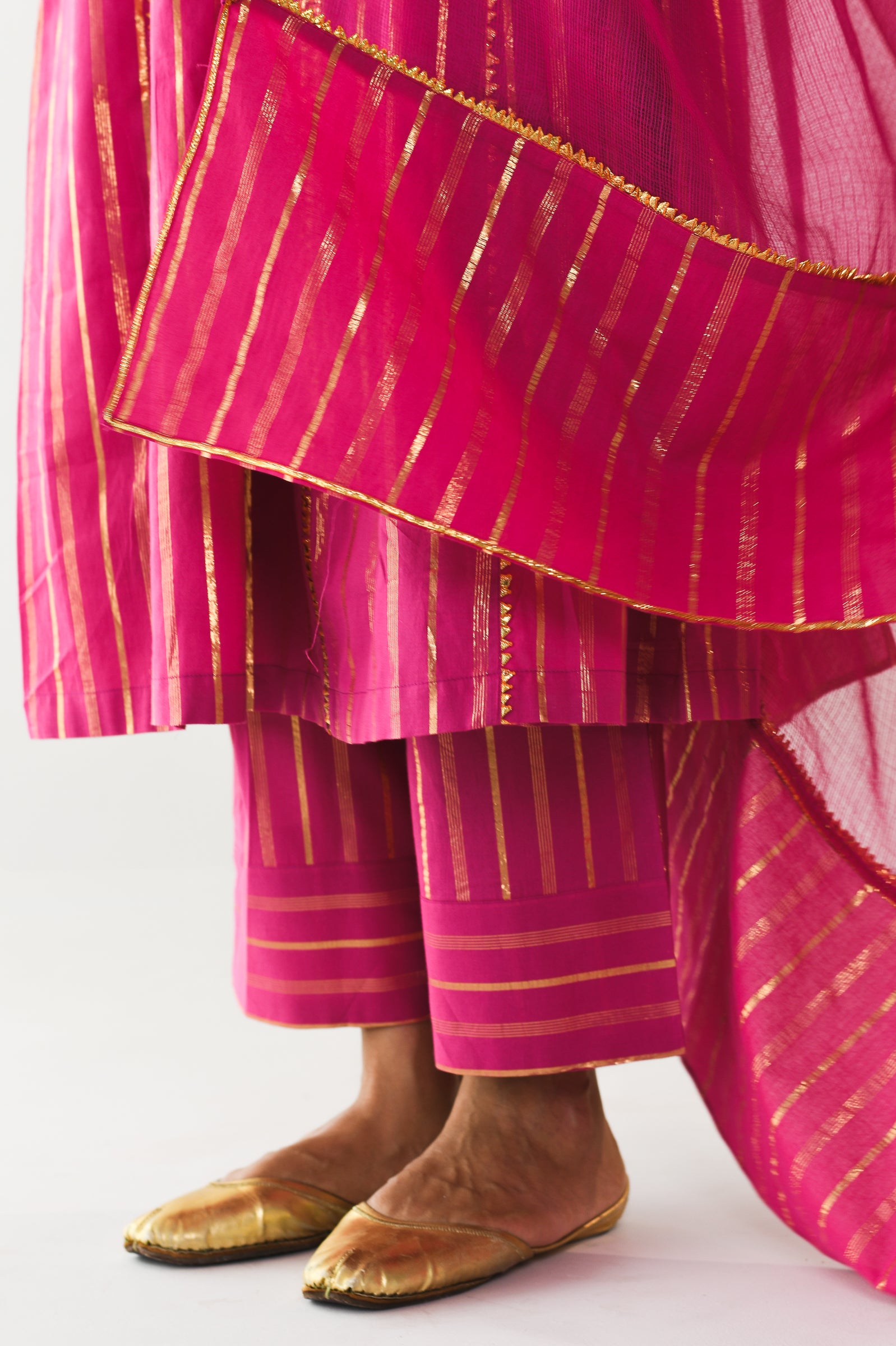 Gulrang Pink Lurex Round Neck Anarkali Set