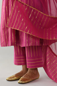 Gulrang Pink Lurex Round Neck Anarkali Set