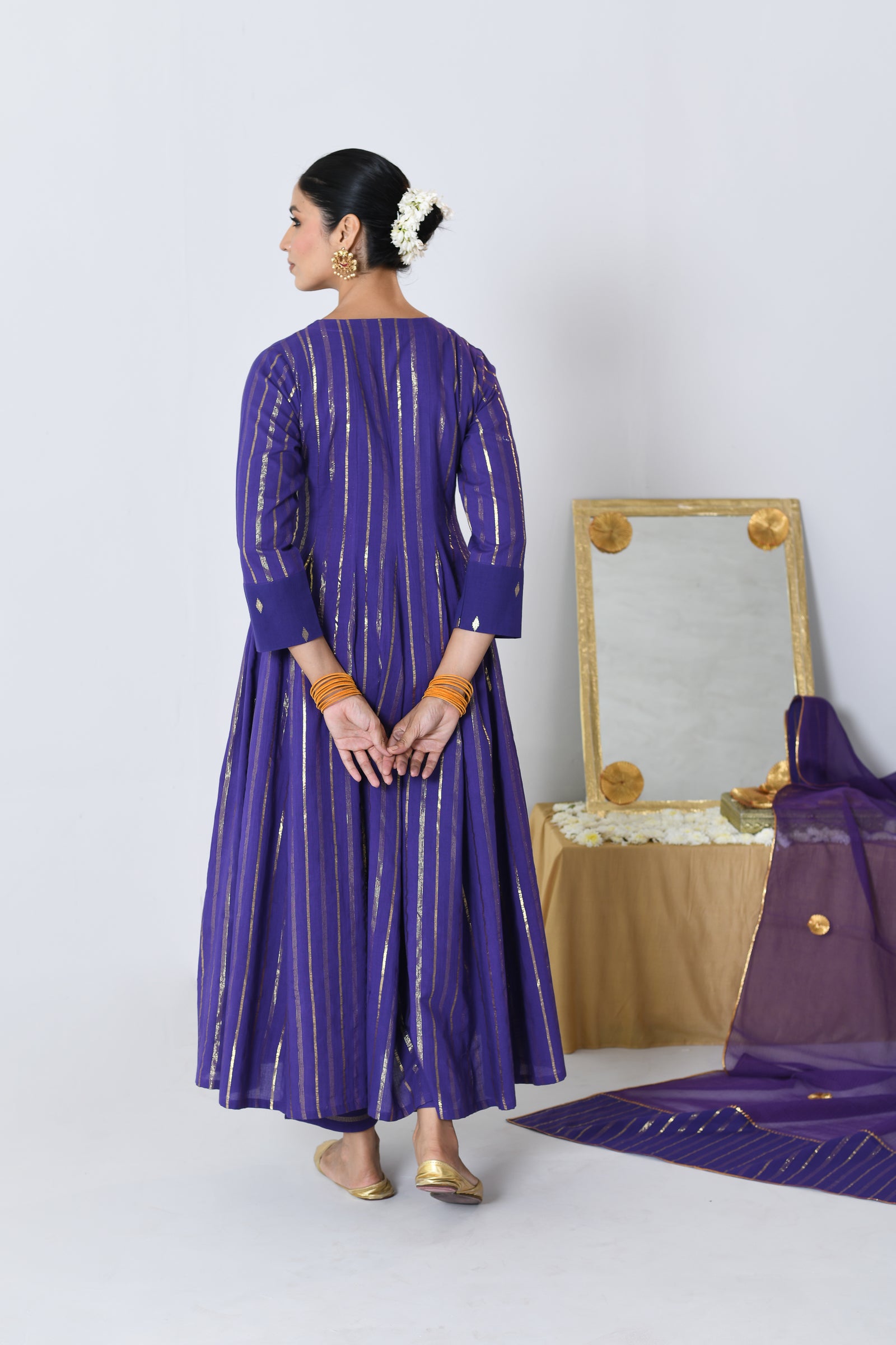 Chamak V-neck Purple Lurex Angrakha Anarkali